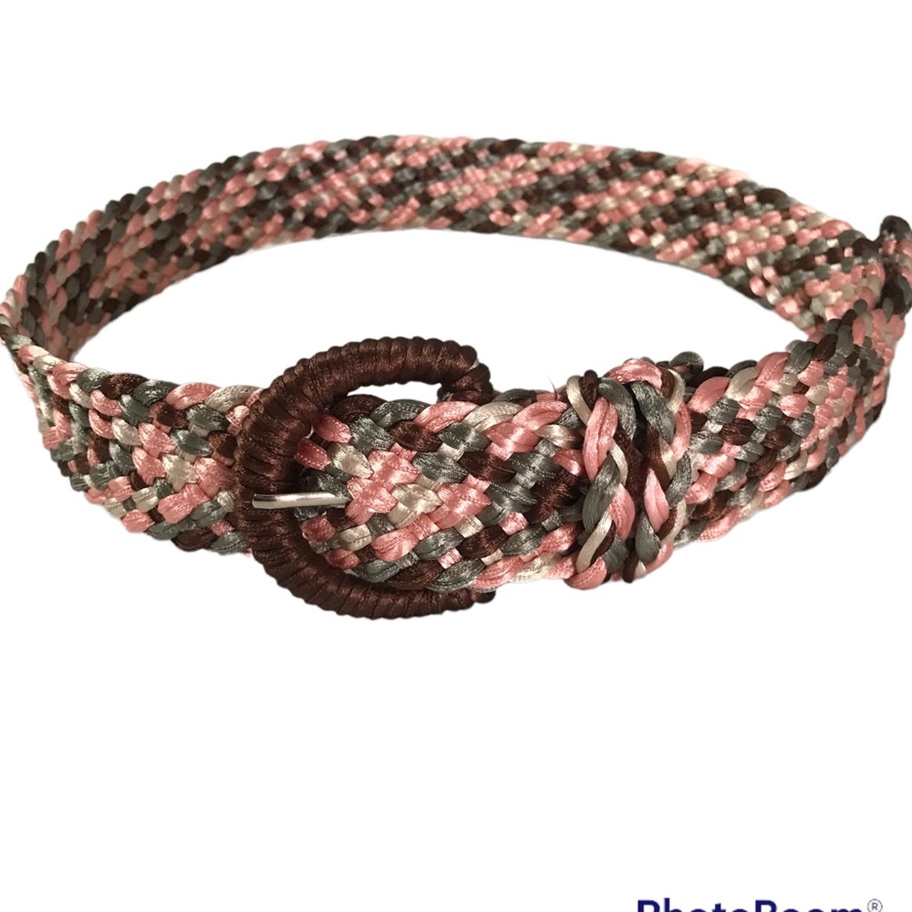 Woven Belt Peach Tan Brown Braided Fabric Belt with Brown Buckle Fasten Anywhere
